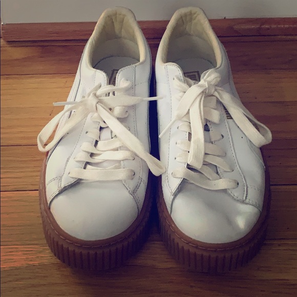 Puma Shoes - White leather puma basketball low tops size 7.5
